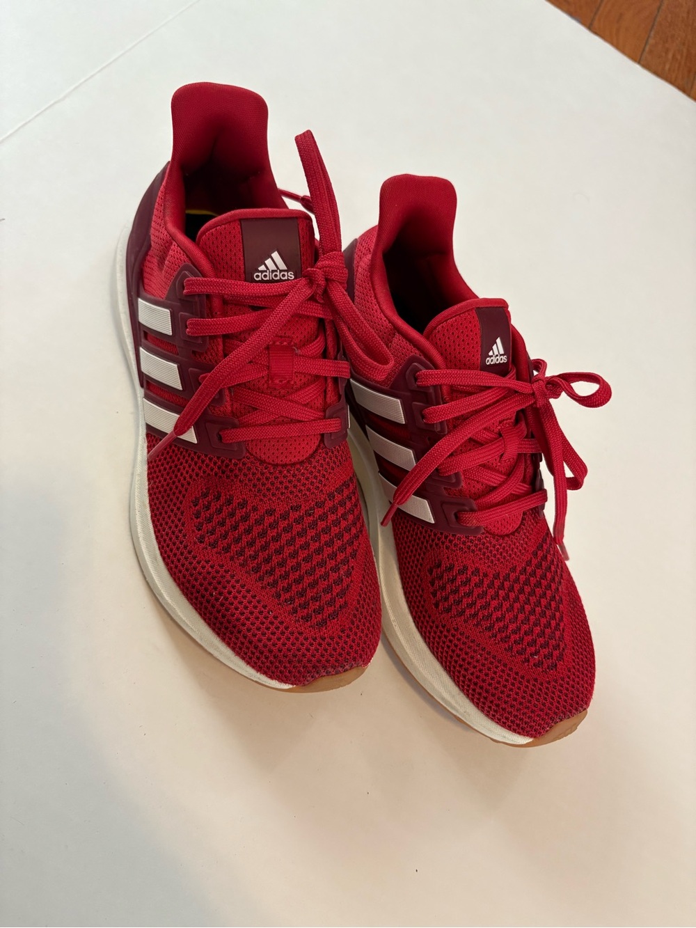 adidas Kids Red Mesh Sneakers with White Stripes